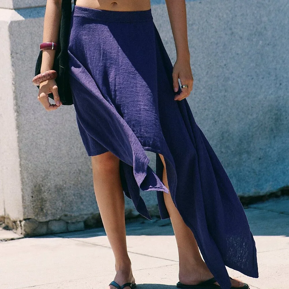 Free People Free-est Indigo Asymmetric Hem Sweater Skirt in Plummery Size M NWT